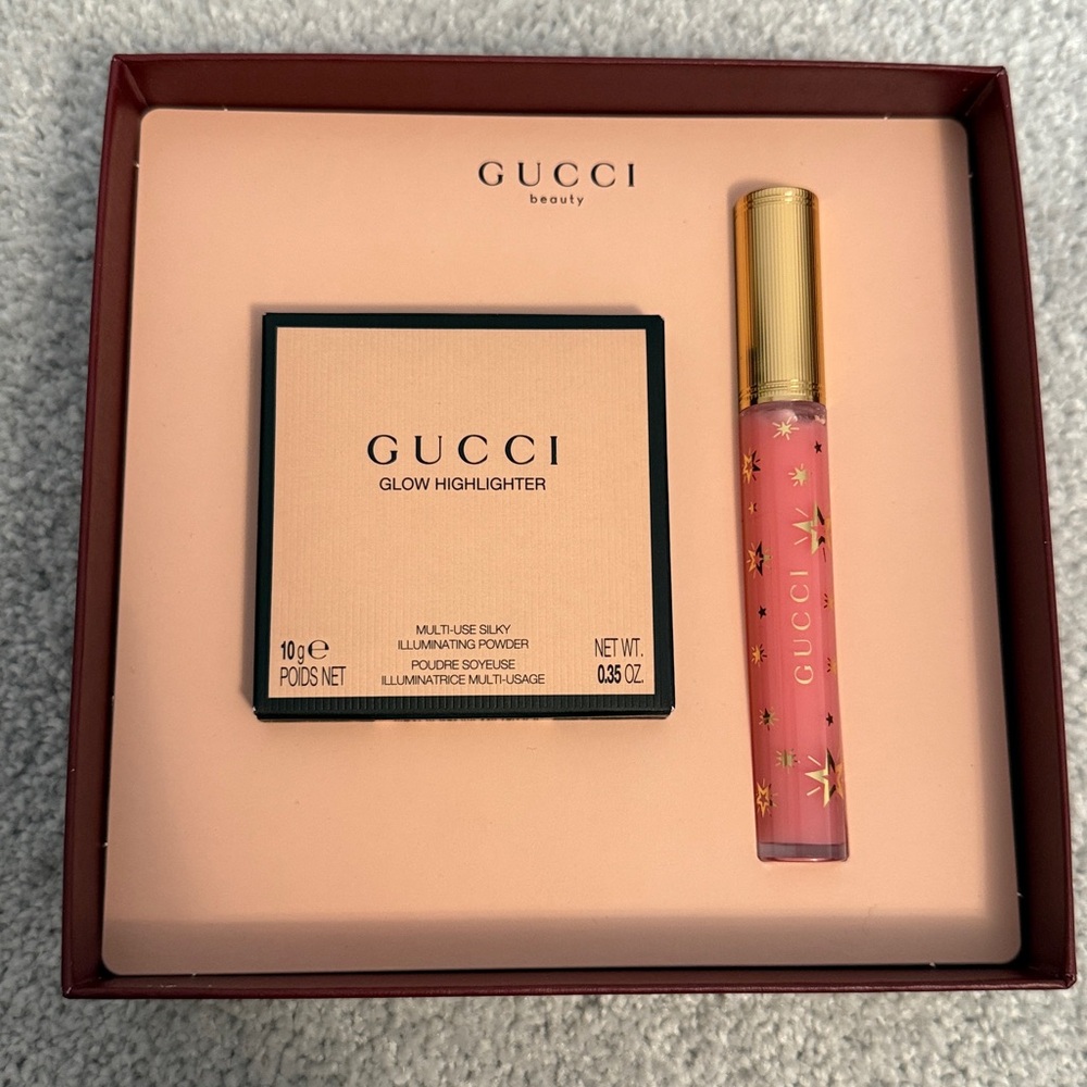 Gucci Beauty Glow Highlighter & Lip Gloss Gift Set Opal Pink + Bertha Pink NIB